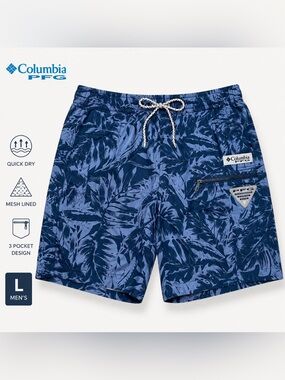Columbia PFG Men's Large Blue Tropical‎ Print Swim Trunks Mesh Lined L